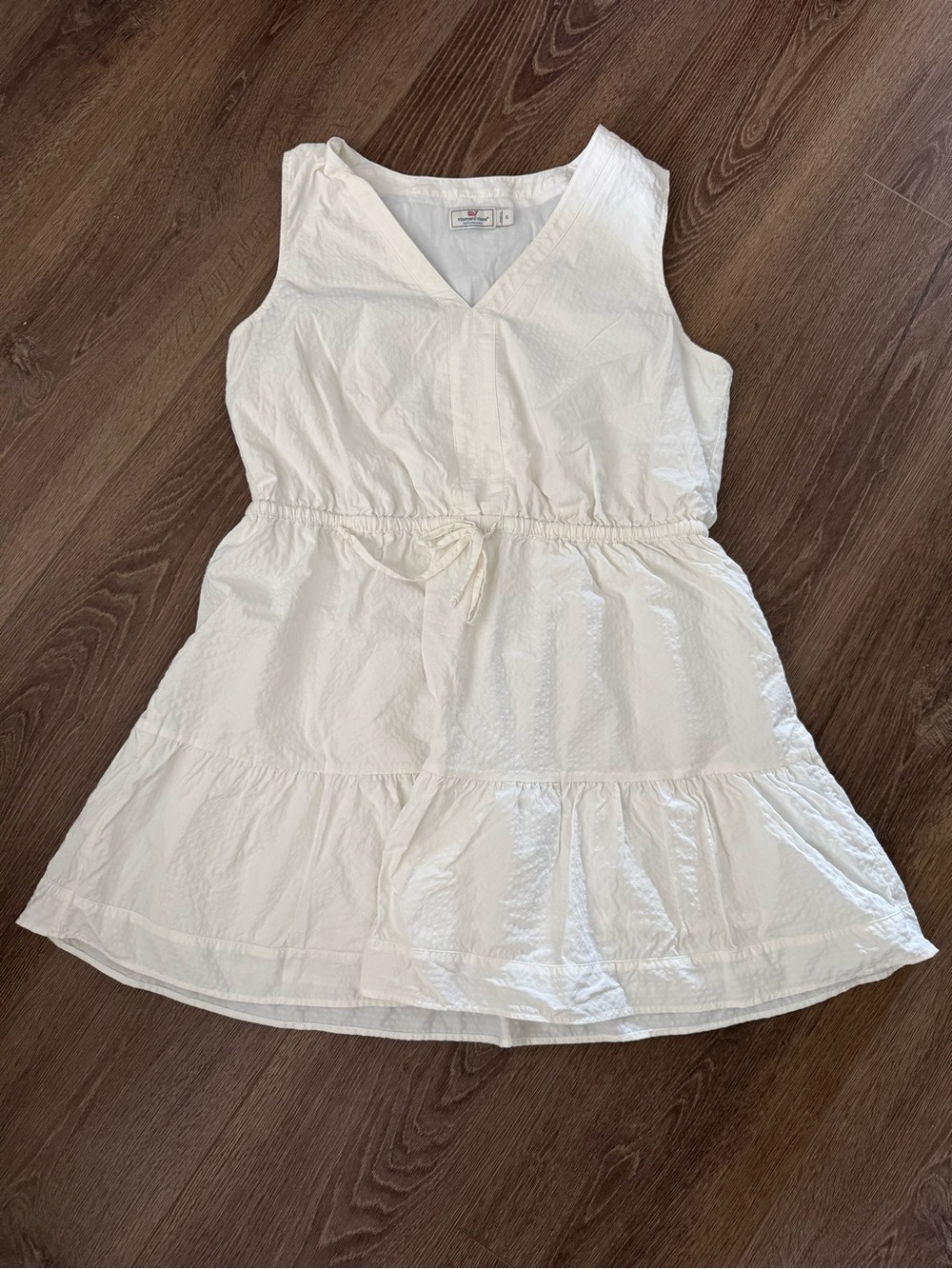 Vineyard Vines White Sleeveless Tiered Drawstring Dress